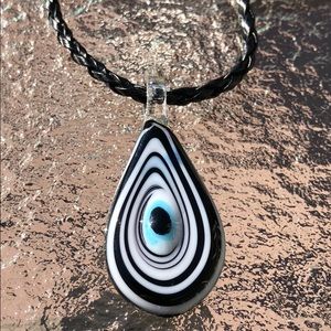 Evil eye Murano glass black leather cord genuine